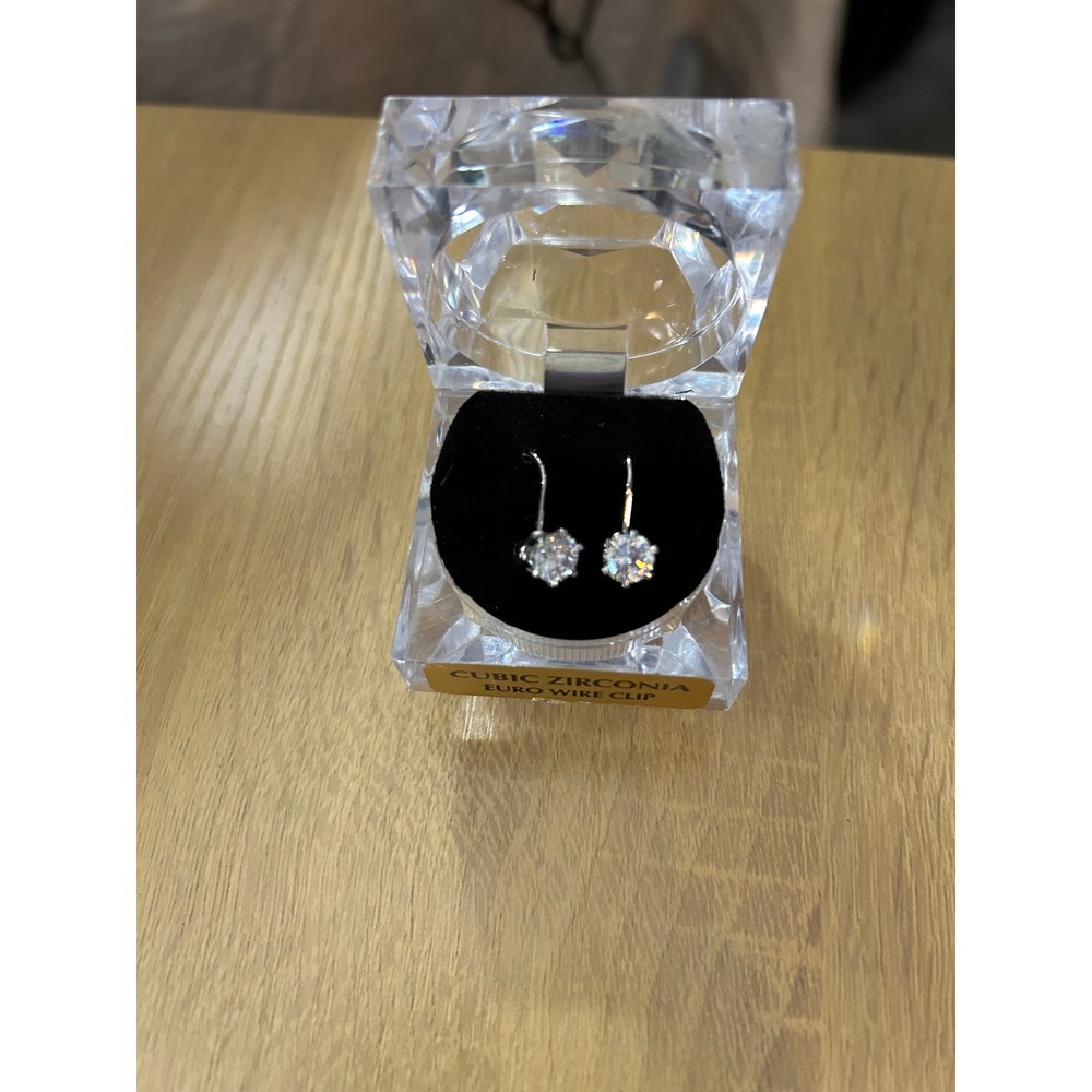 Cubic Zirconia Euro Wire‎ Clip Earrings Sparkle Dangle. NEW